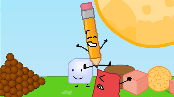 A screenshot of Pencil performing Jumping Heavy Kick while hitting Blocky on the Sweet Tooth stage.
